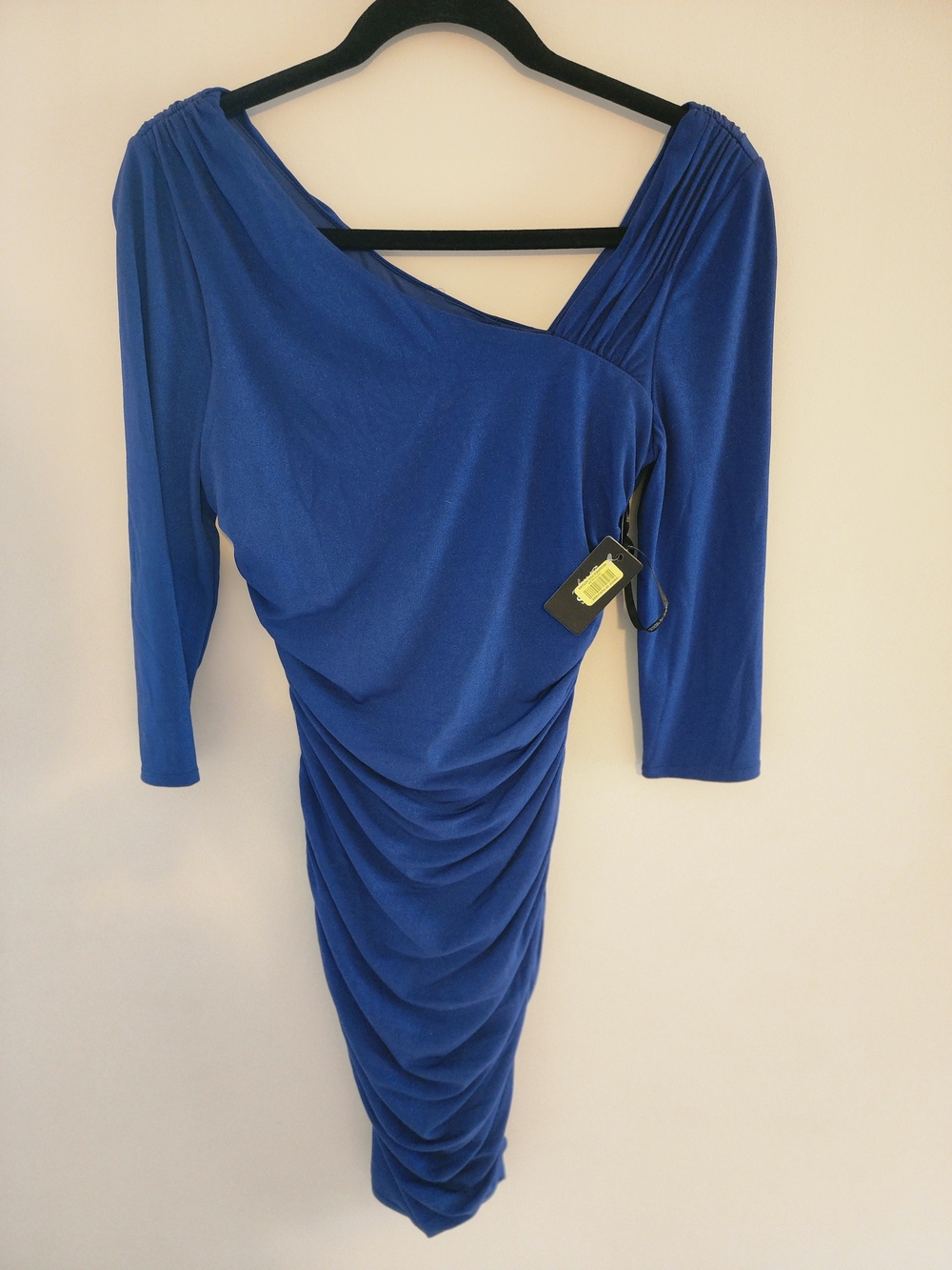 Guess L.A Elegant Royal Blue  Shimmery Ruched Midi Dress - Women's